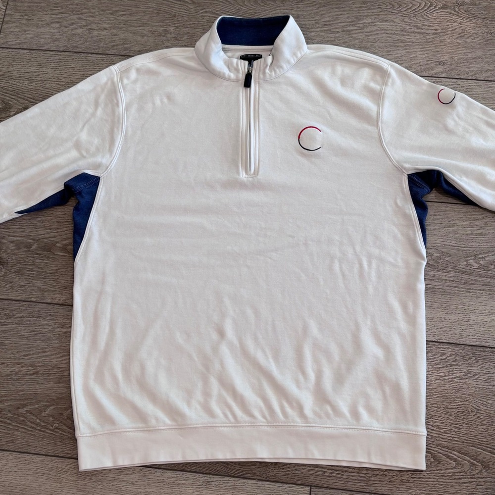Johnnie-O Quarter Zip Pullover Sweater‎ Mens Large White Golf Preppy Casual